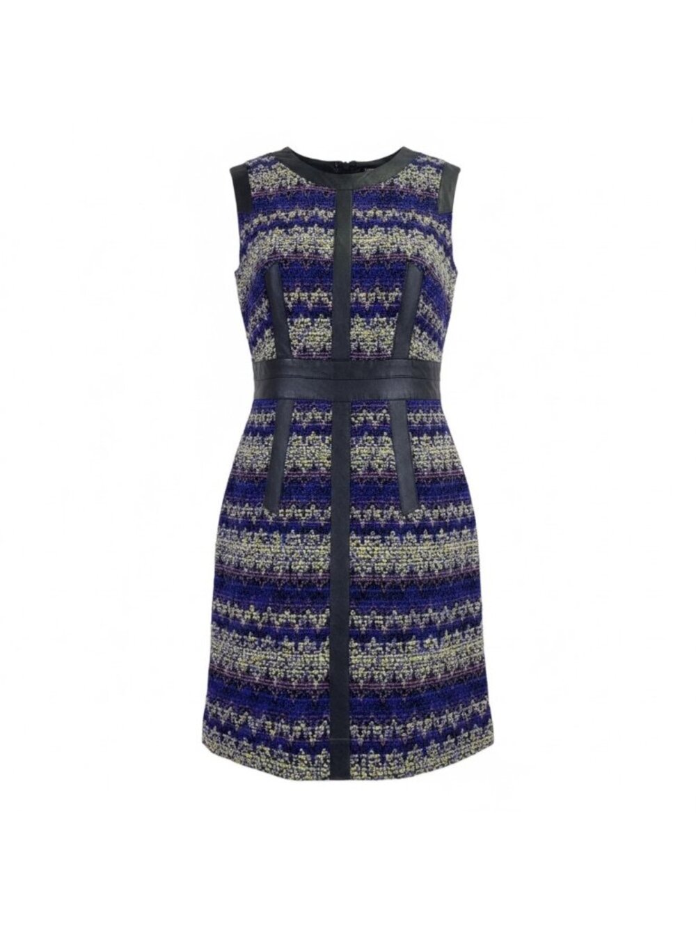 Milly Womens Multicolor Wool & Leather Sleeveless Knitted Chevron Dress Size 2